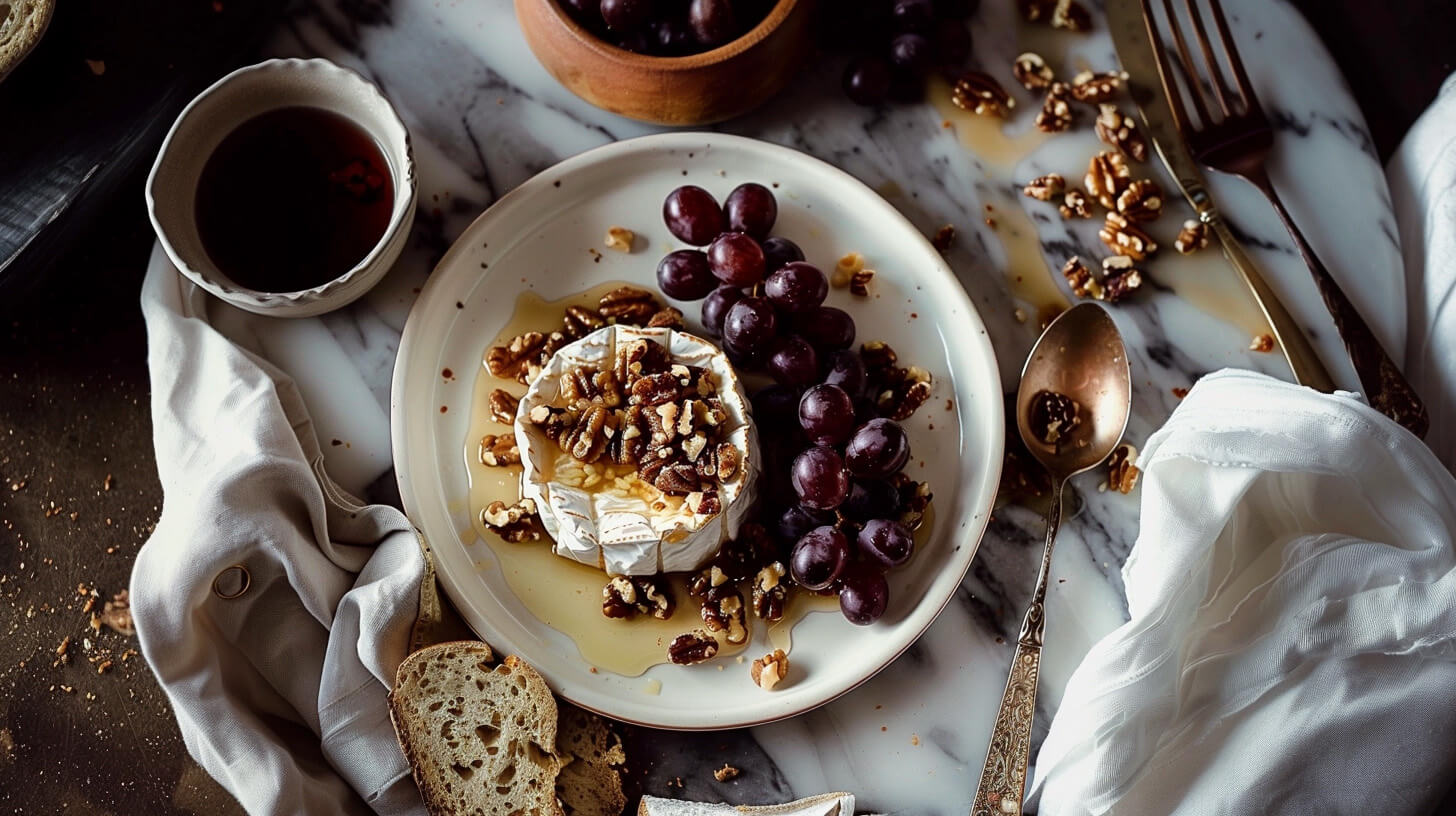 Pieczony brie z orzechami i winogronami
