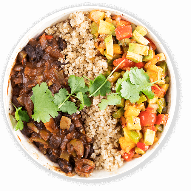 Bowl z czarną fasolą, komosą ryżową oraz salsą z mango i awokado