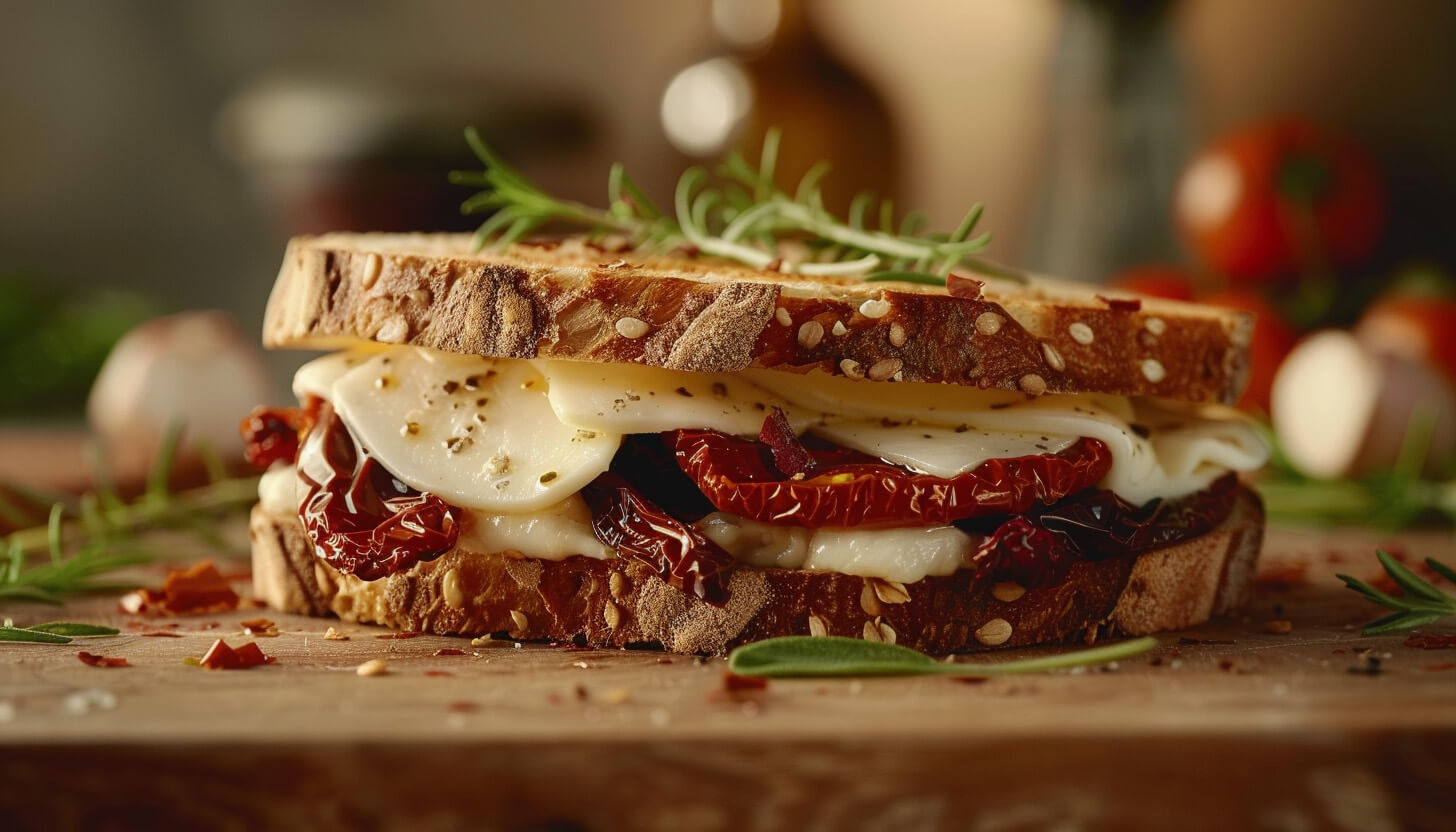 Tost z mozzarellą i suszonymi pomidorami