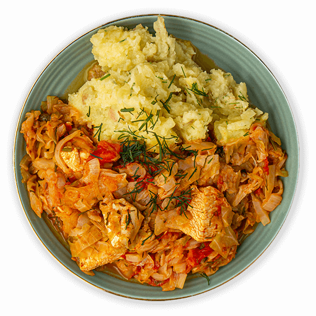 Bigos z kurczaka i puree ziemniaczane