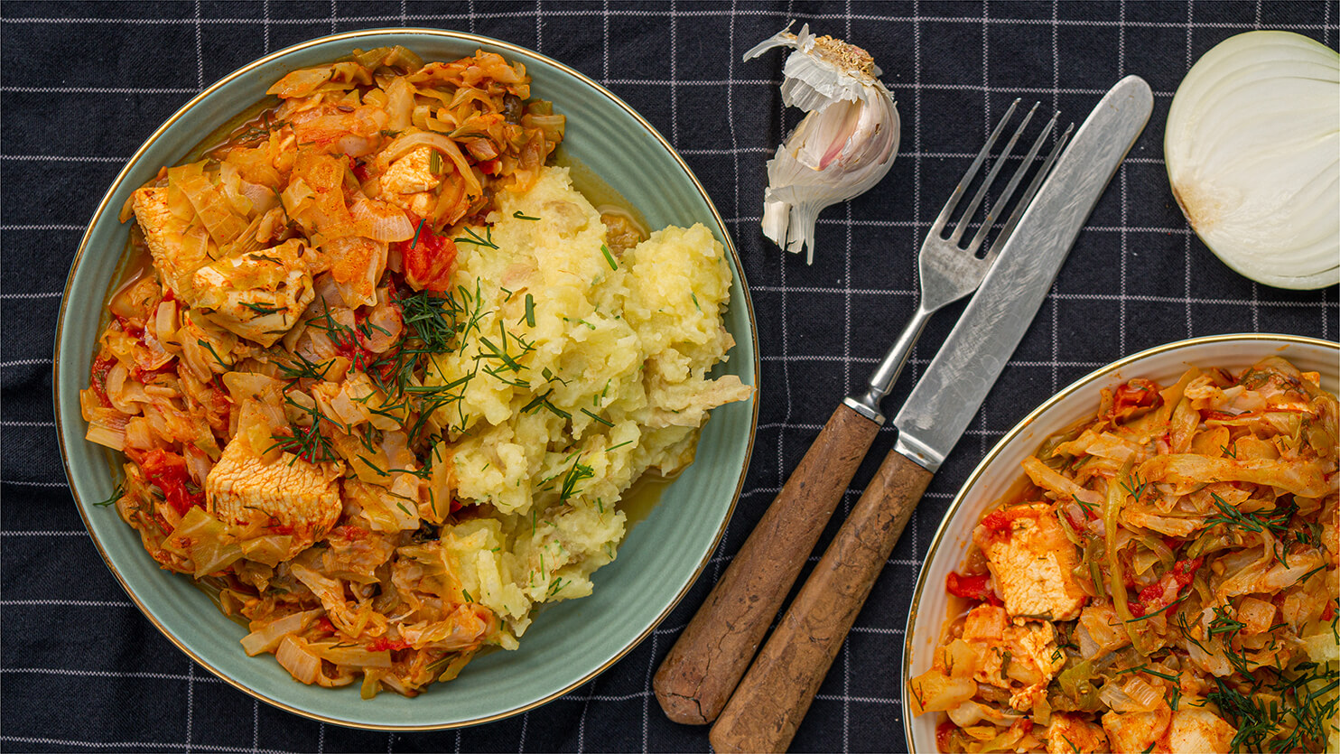 Bigos z kurczaka i puree ziemniaczane