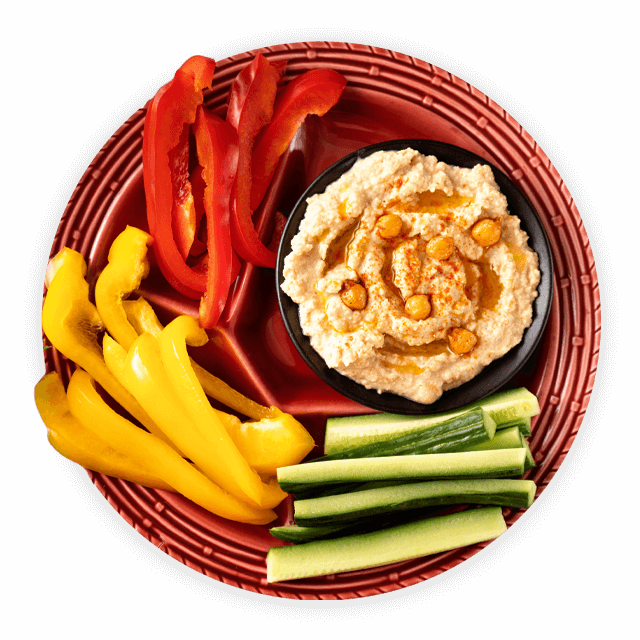 Hummus z marchewką, ogórkiem i papryką
