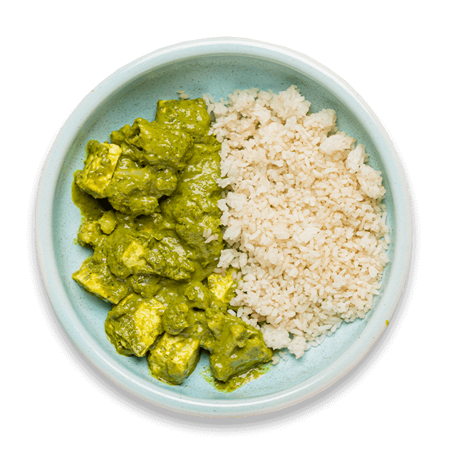 Indyjski palak paneer z curry i ryżem korzennym