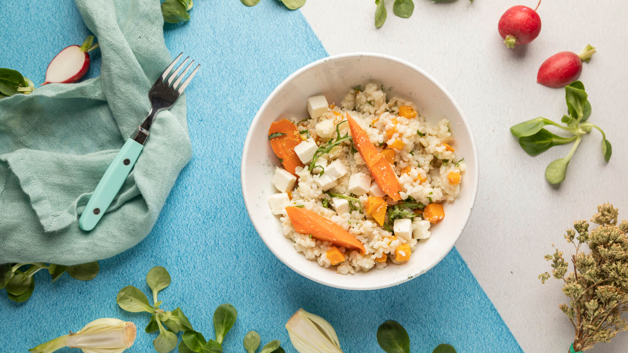 Risotto z dynią i serem sałatkowym