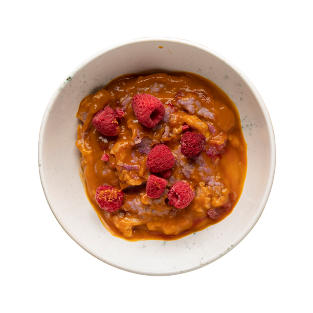 Pudding na mleku roślinnym z malinami i mango