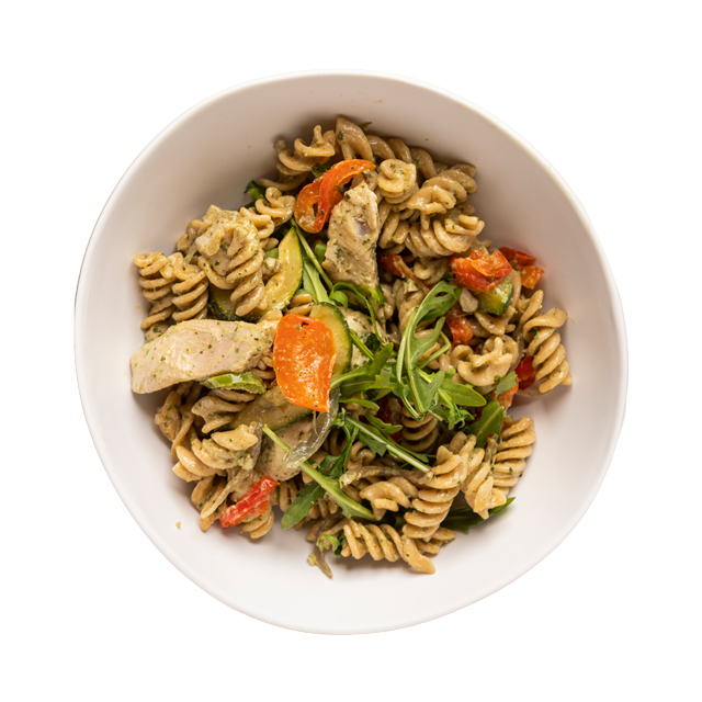 Makaron fusilli z indykiem w orzechowo-bazyliowym pesto