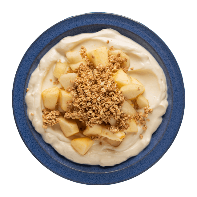 Jogurt roślinny z domową granolą, jabłkiem i gruszką