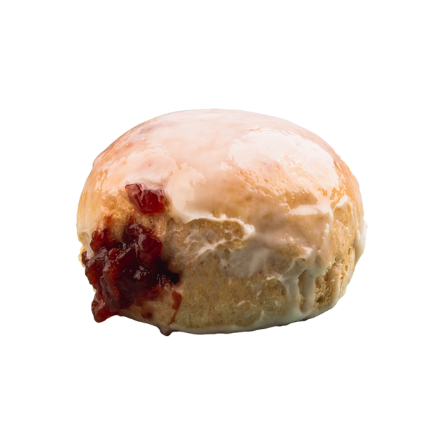 Pieczone pączki z dżemem i polewą z serka śmietankowego