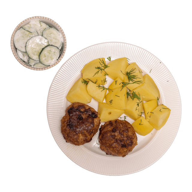 Kotlety mielone z ziemniakami, mizerią i koperkiem