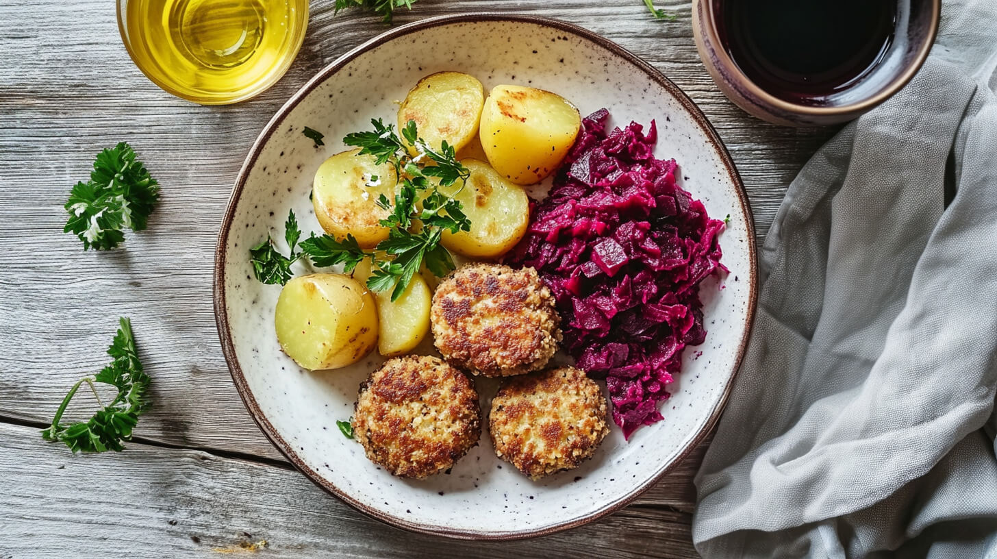 Kotlety mielone z ziemniakami i buraczkami
