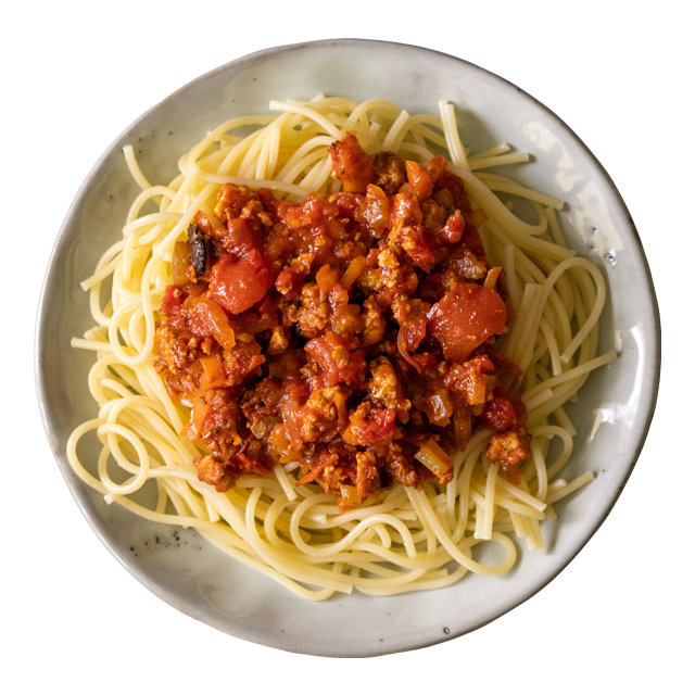 Spaghetti z wegańskim mięsem mielonym