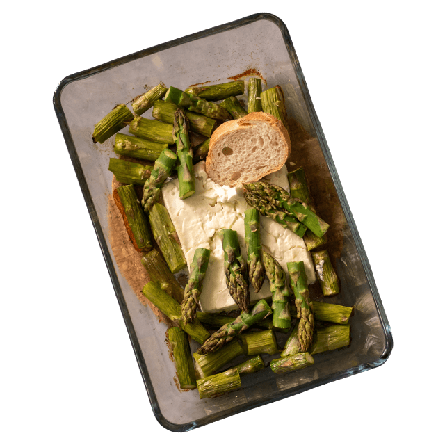 Pieczony ser feta ze szparagami