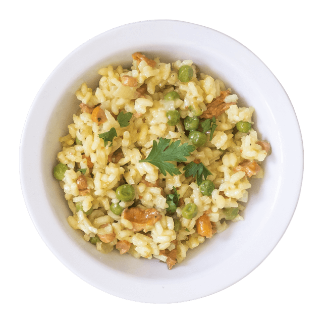 Kremowe risotto z kurkami i groszkiem