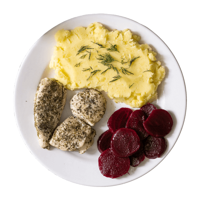 Aromatyczny kurczak gotowany na parze z puree ziemniaczanym