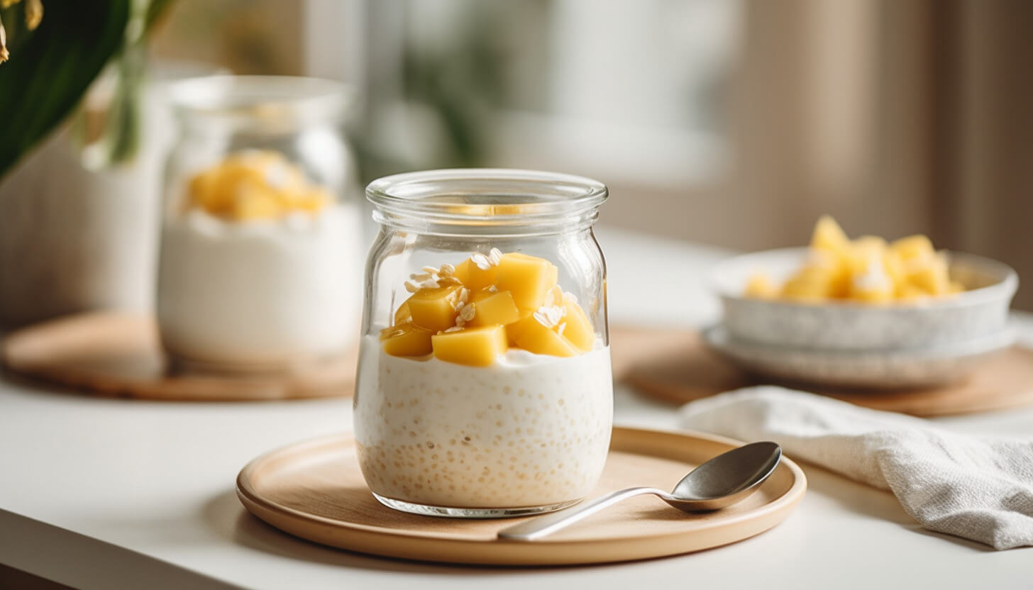 Kokosowy deser z tapioki z mango