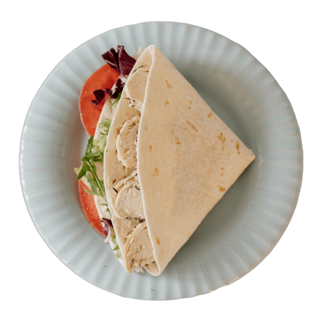 Tortilla z serkiem śmietankowym, kurczakiem gotowanym na parze i warzywami