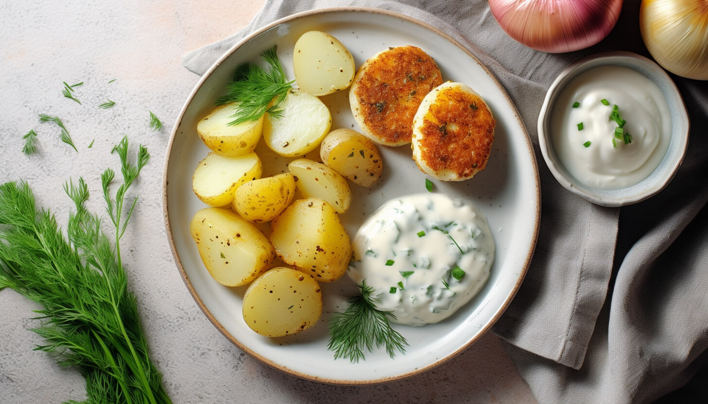 Kotleciki jajeczne z ziemniakami i mizerią