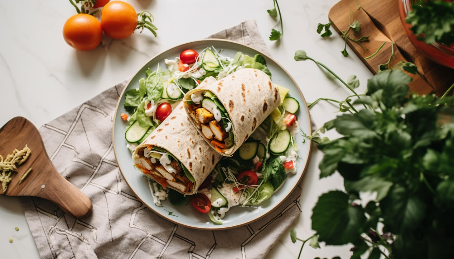 Tortilla z serem halloumi i sosem tzatziki