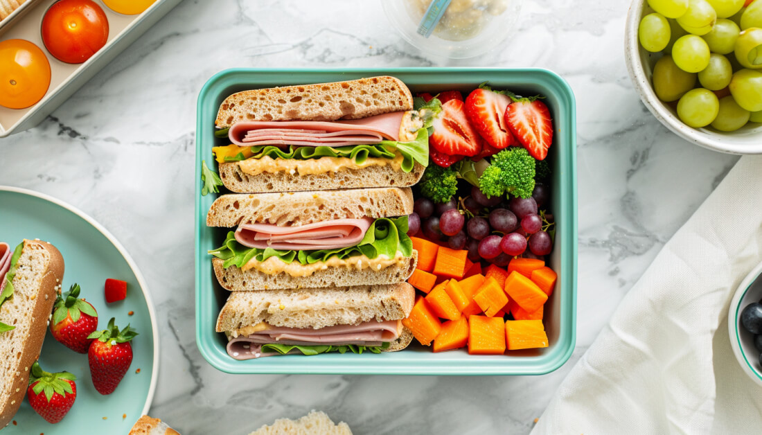 Lunchbox Kanapki z szynką drobiową i hummusem