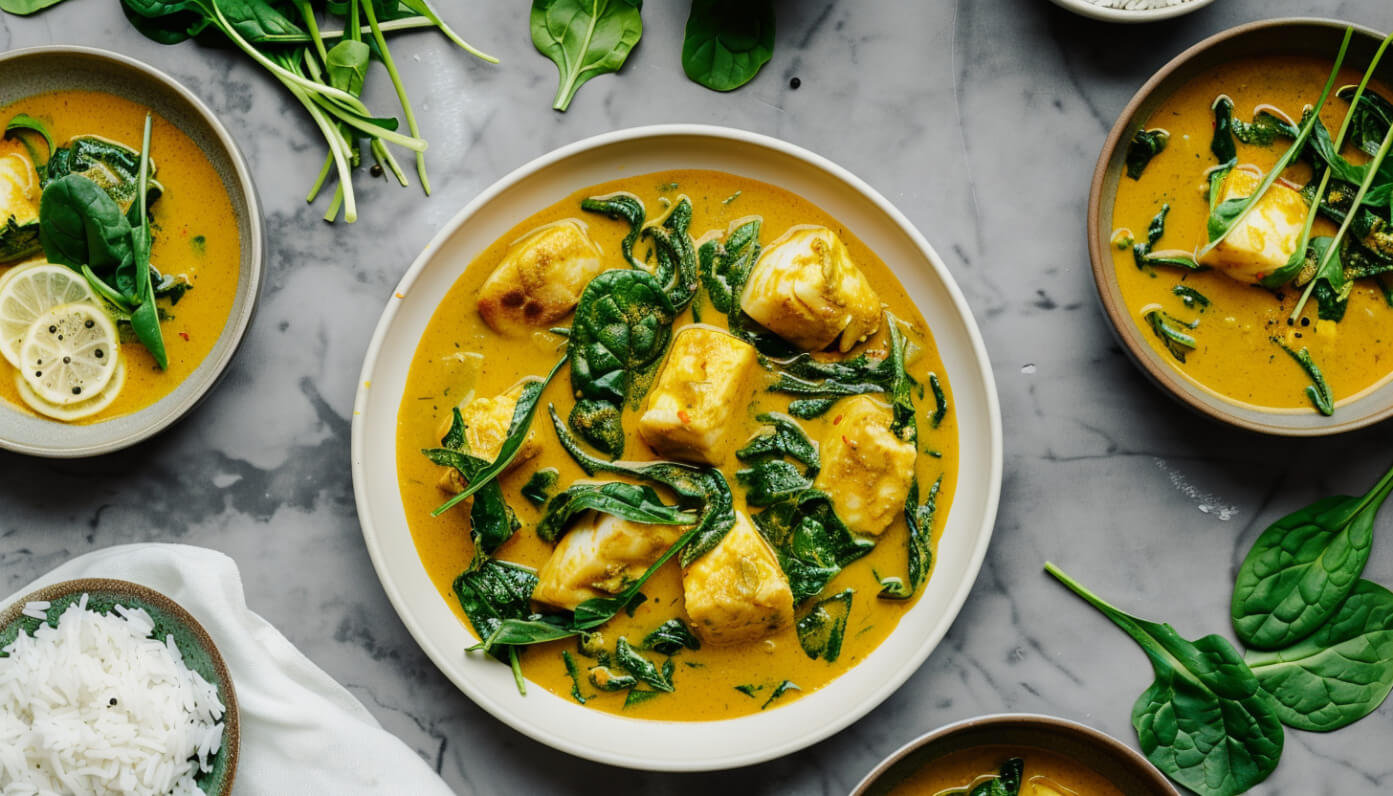 Curry z dorszem i szpinakiem