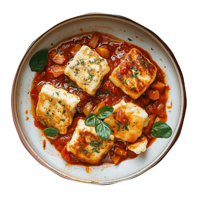 Halloumi z sosem warzywnym i ryżem