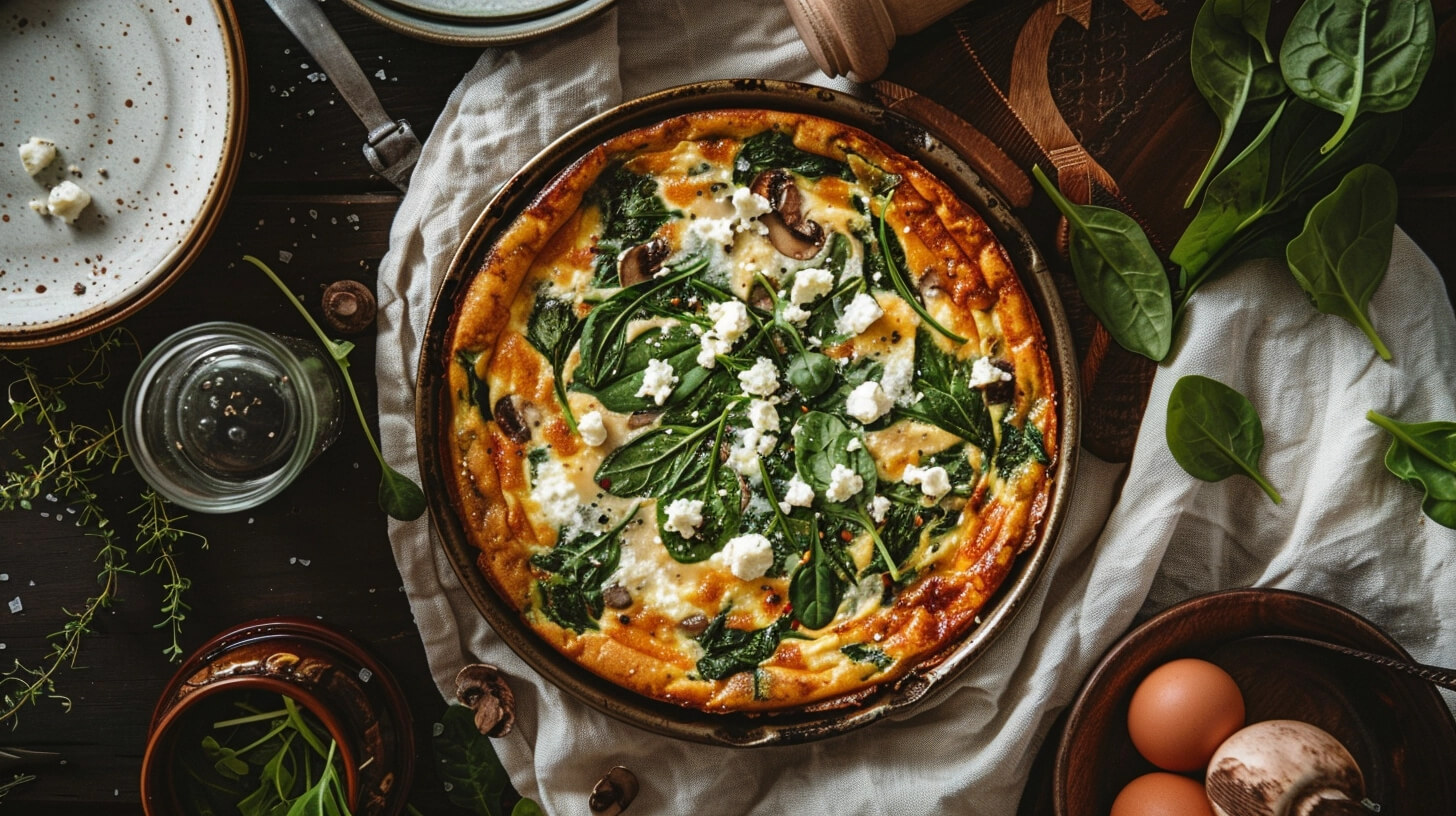 Frittata z pieczarkami, szpinakiem i serem feta