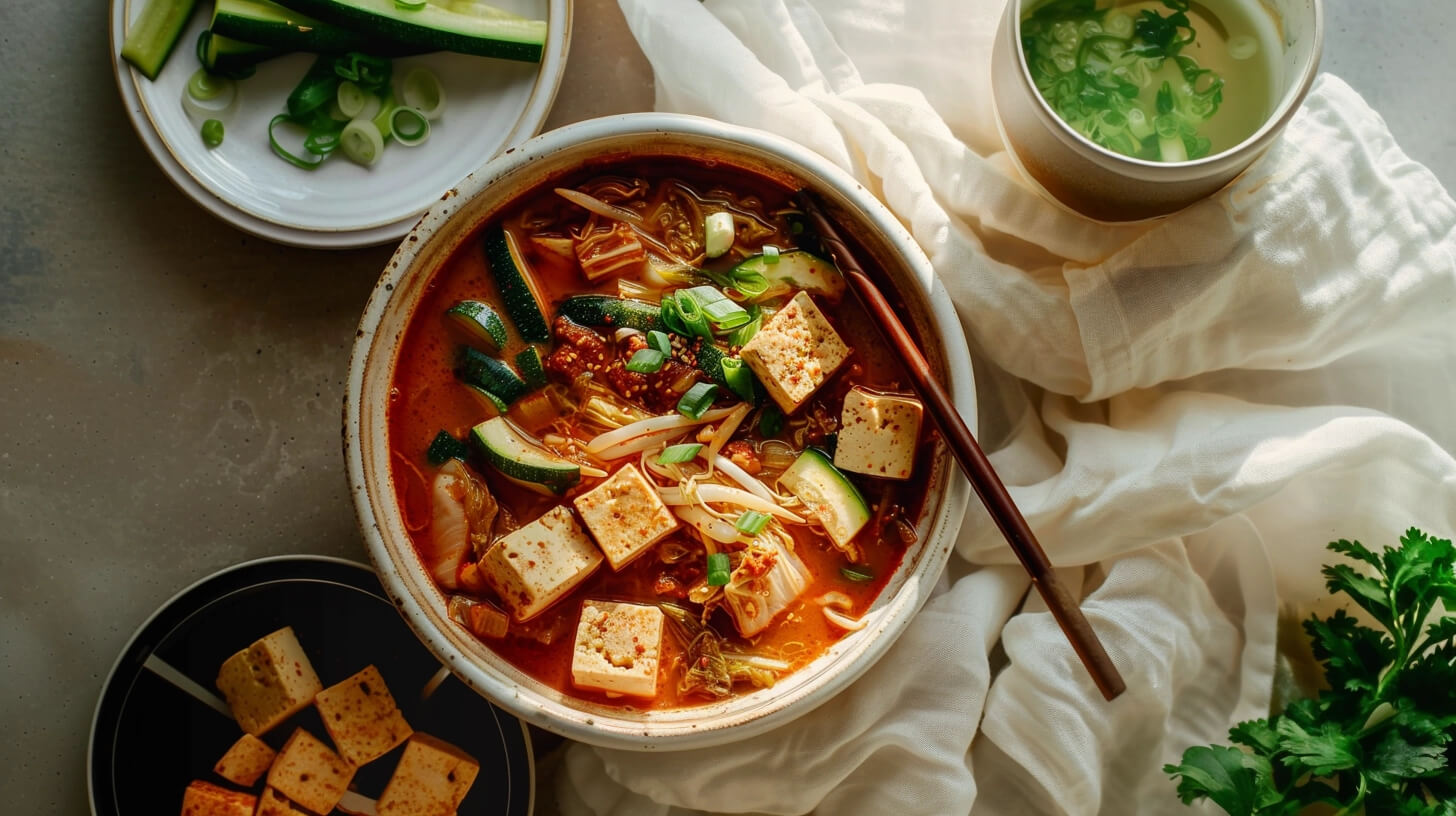 Zupa z kimchi z cukinią i boczniakami