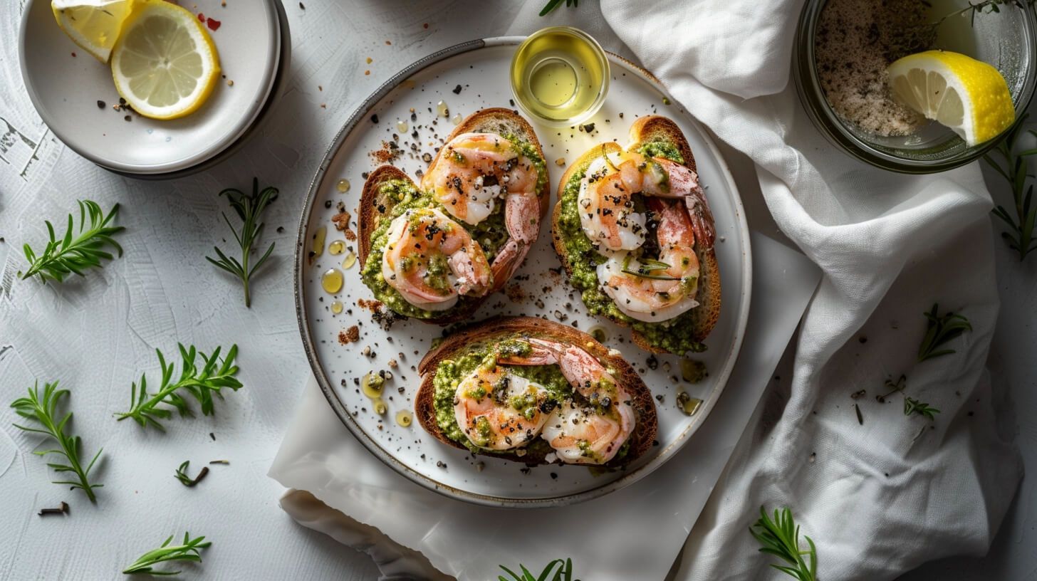 Grzanki z pesto i krewetkami