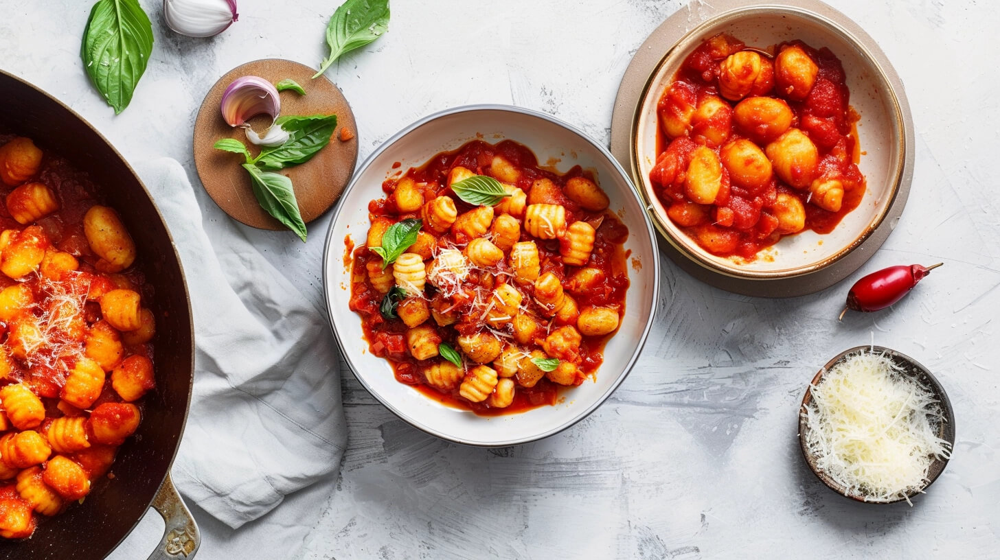 Wegańskie gnocchi z tofu w sosie pomidorowym