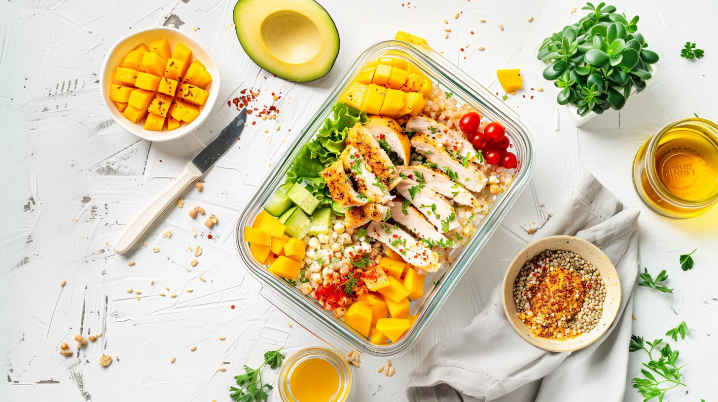 Słoneczny lunch z kurczakiem, mango i kaszą