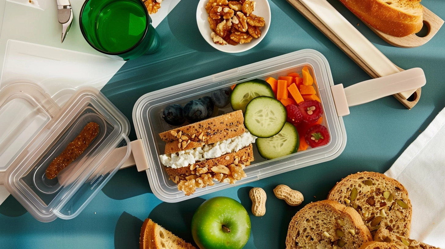 Lunchbox Kanapki z ziołowym twarożkiem + jogurt + orzechy