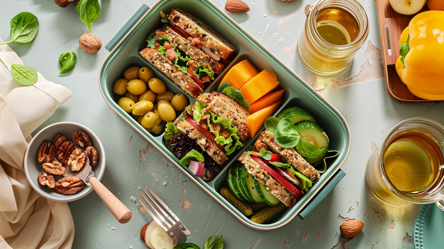 Lunchbox Kanapki z pesto, żółtym serem i papryką + jogurt + owoc