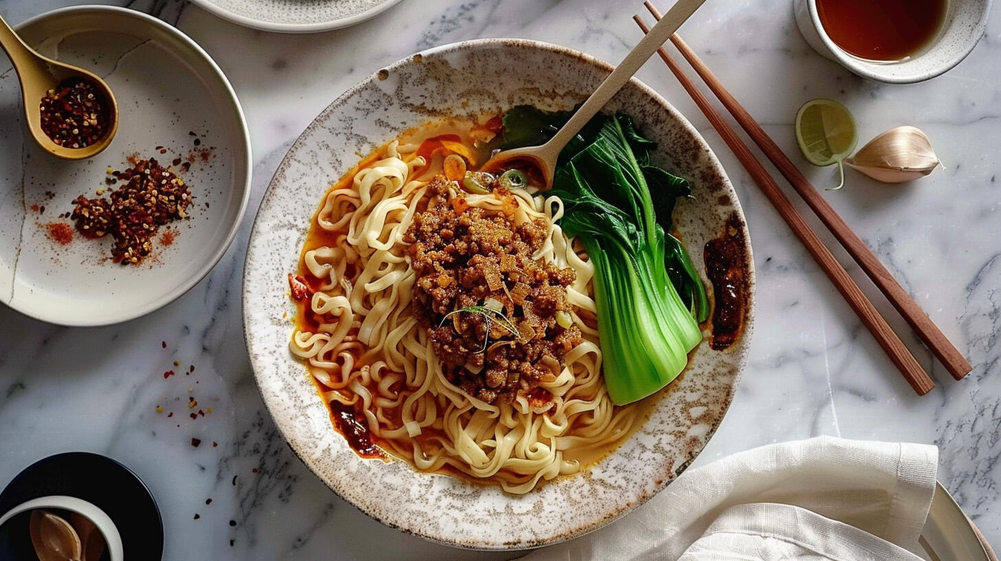 Wegański ramen z niemięsem mielonym