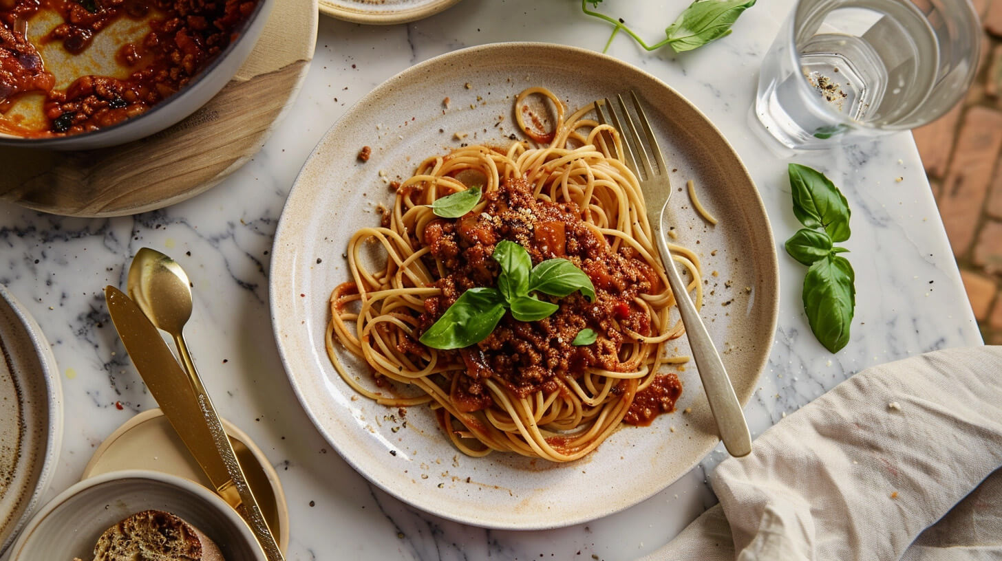 Spaghetti bolognese z granulatem sojowym