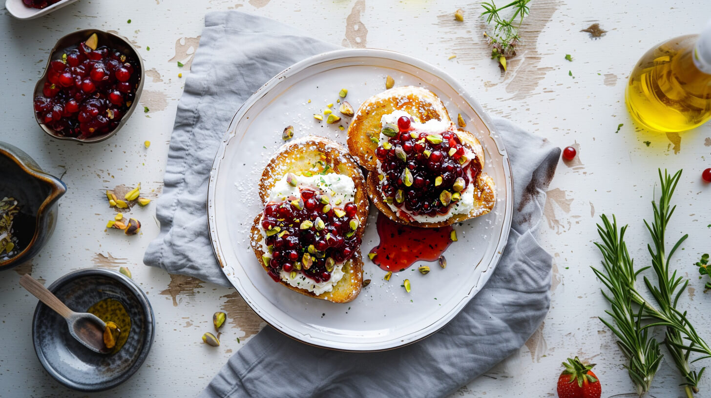 Tosty francuskie z ricottą, porzeczką i pistacjami