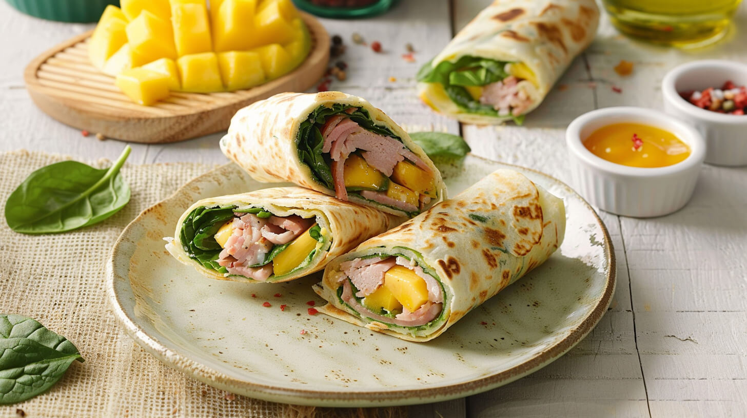 Wrapy z szynką z kurczaka i mango