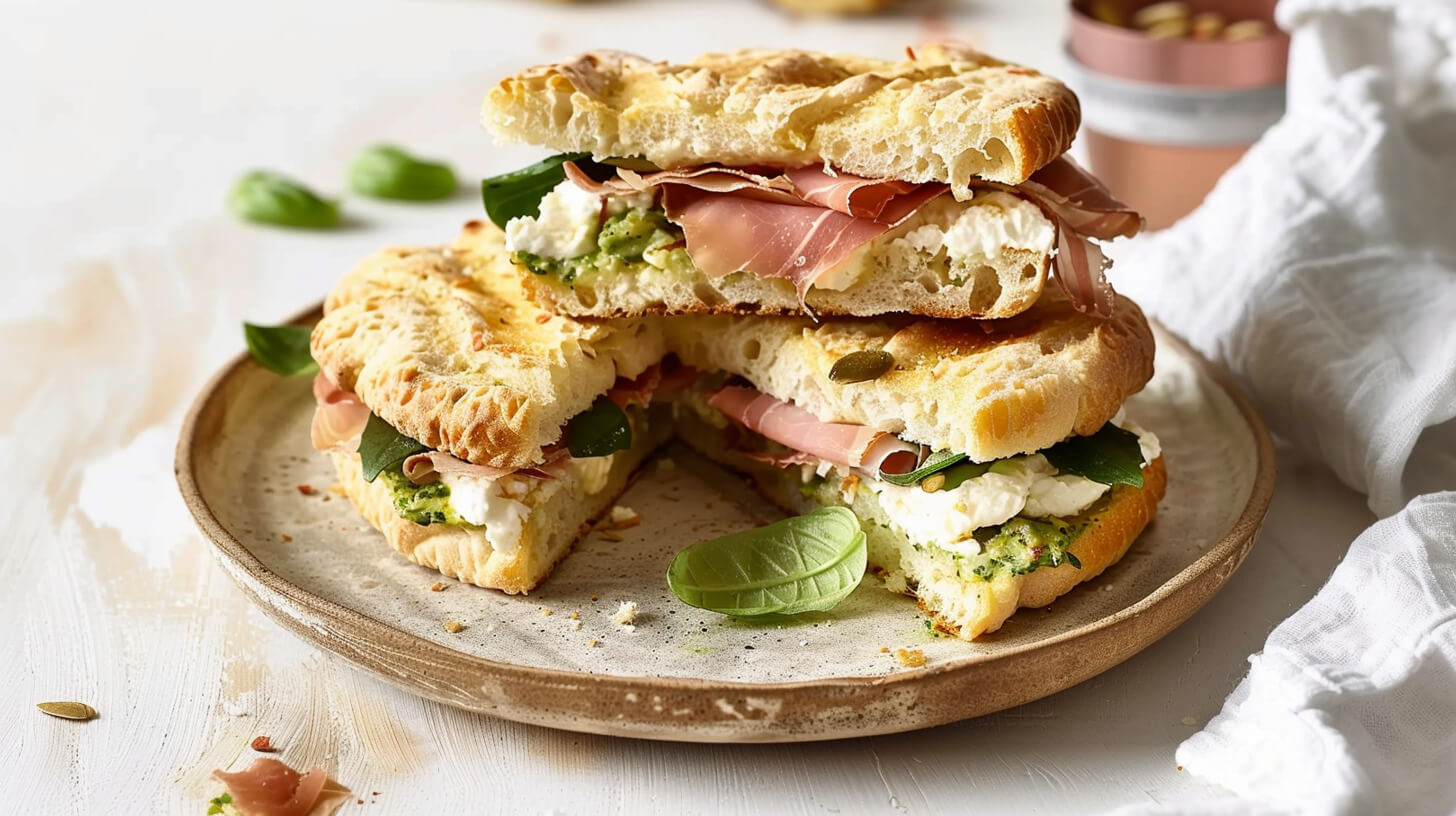 Kanapki z focacci z prosciutto i mozzarellą