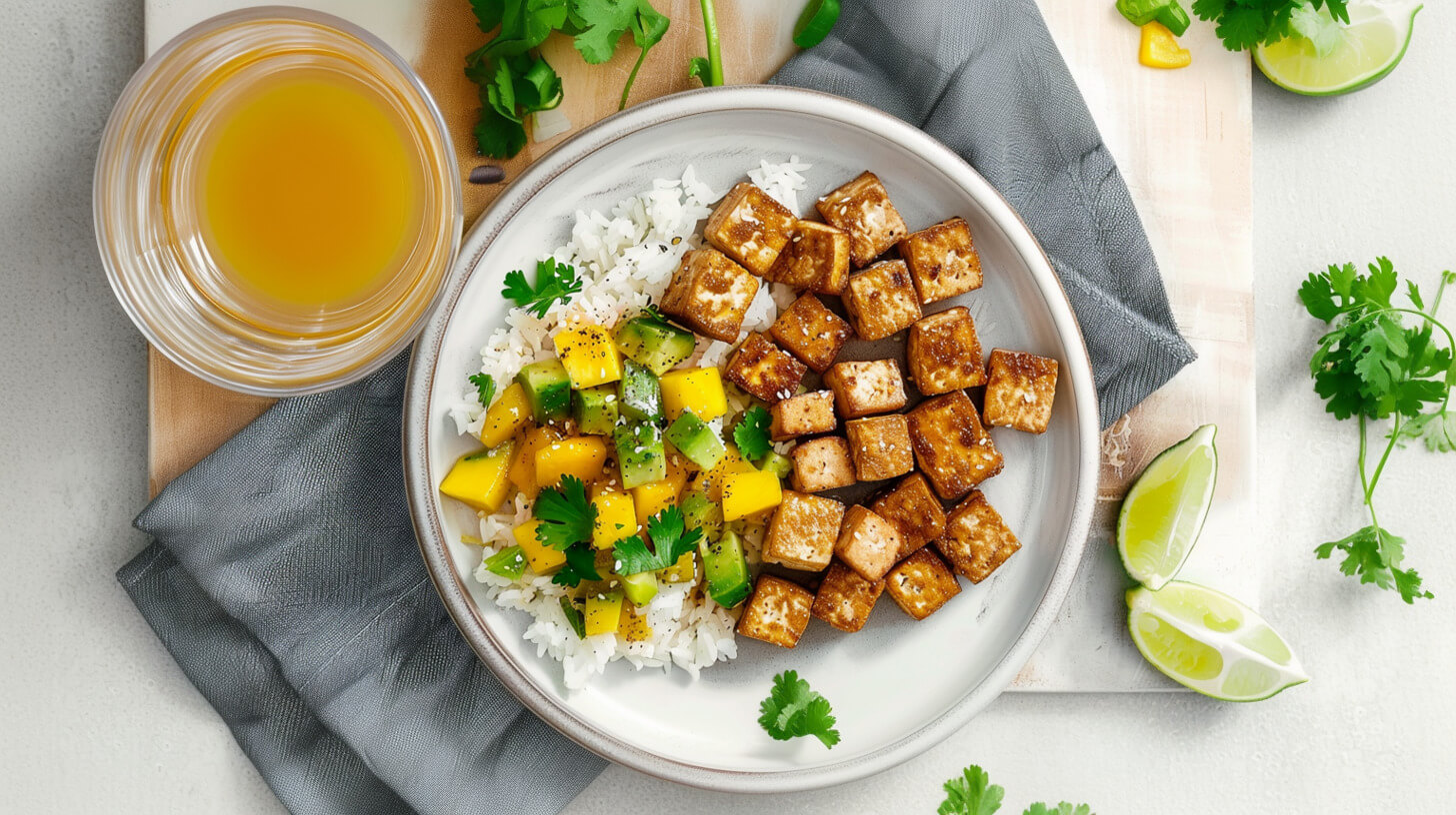 Tofu z srirachą i salsą mango