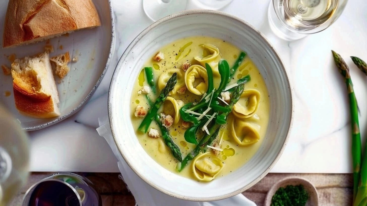 Zupa szparagowa z tortellini