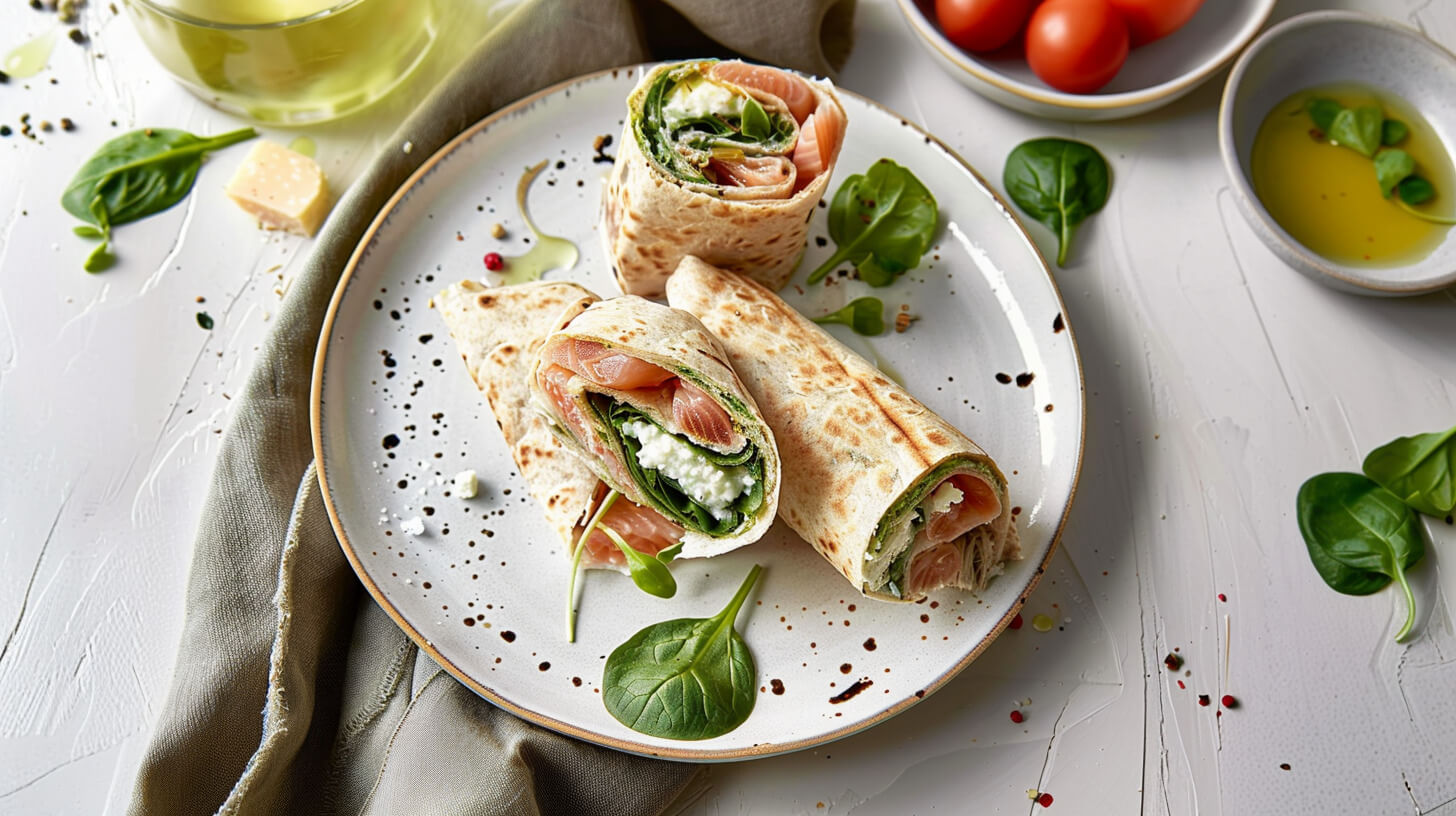 Szybki wrap z łososiem i burratą