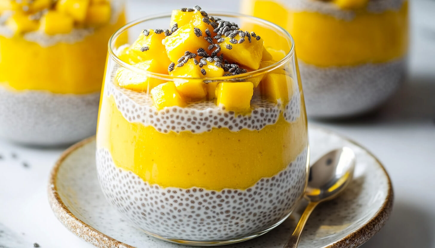 Deser z chia, mango i waniliowym musem z tofu