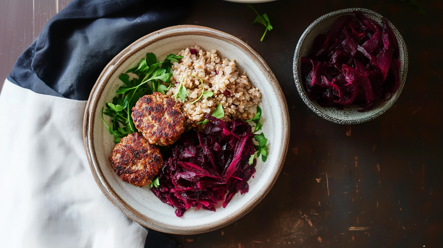 Kotlet z kaszą gryczaną i buraczkami