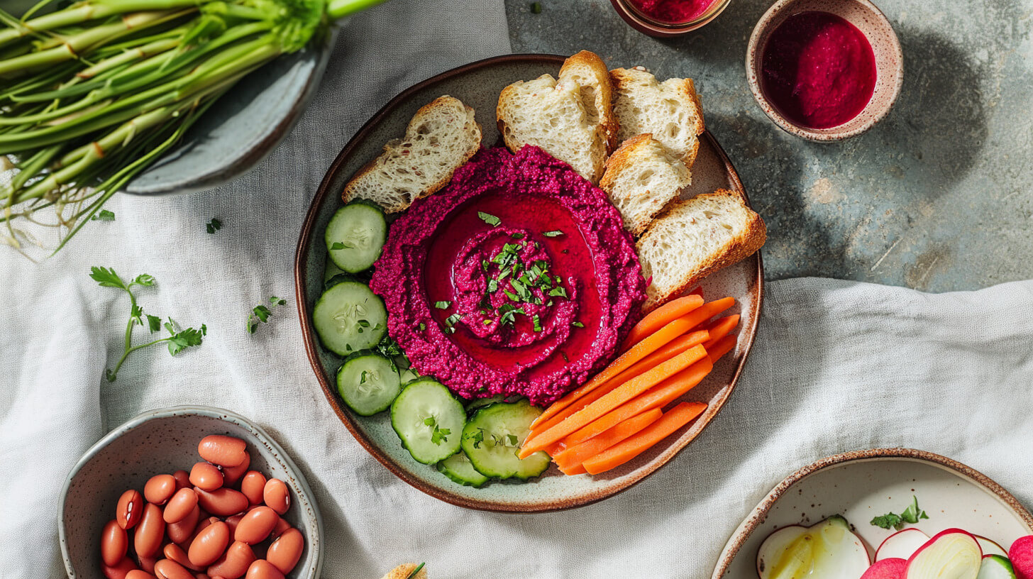 Buraczany hummus z warzywami