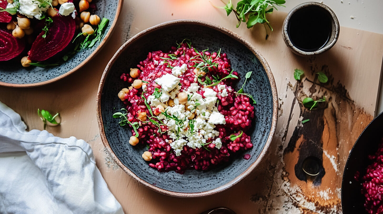 Kaszotto buraczane z ciecierzycą i serem feta