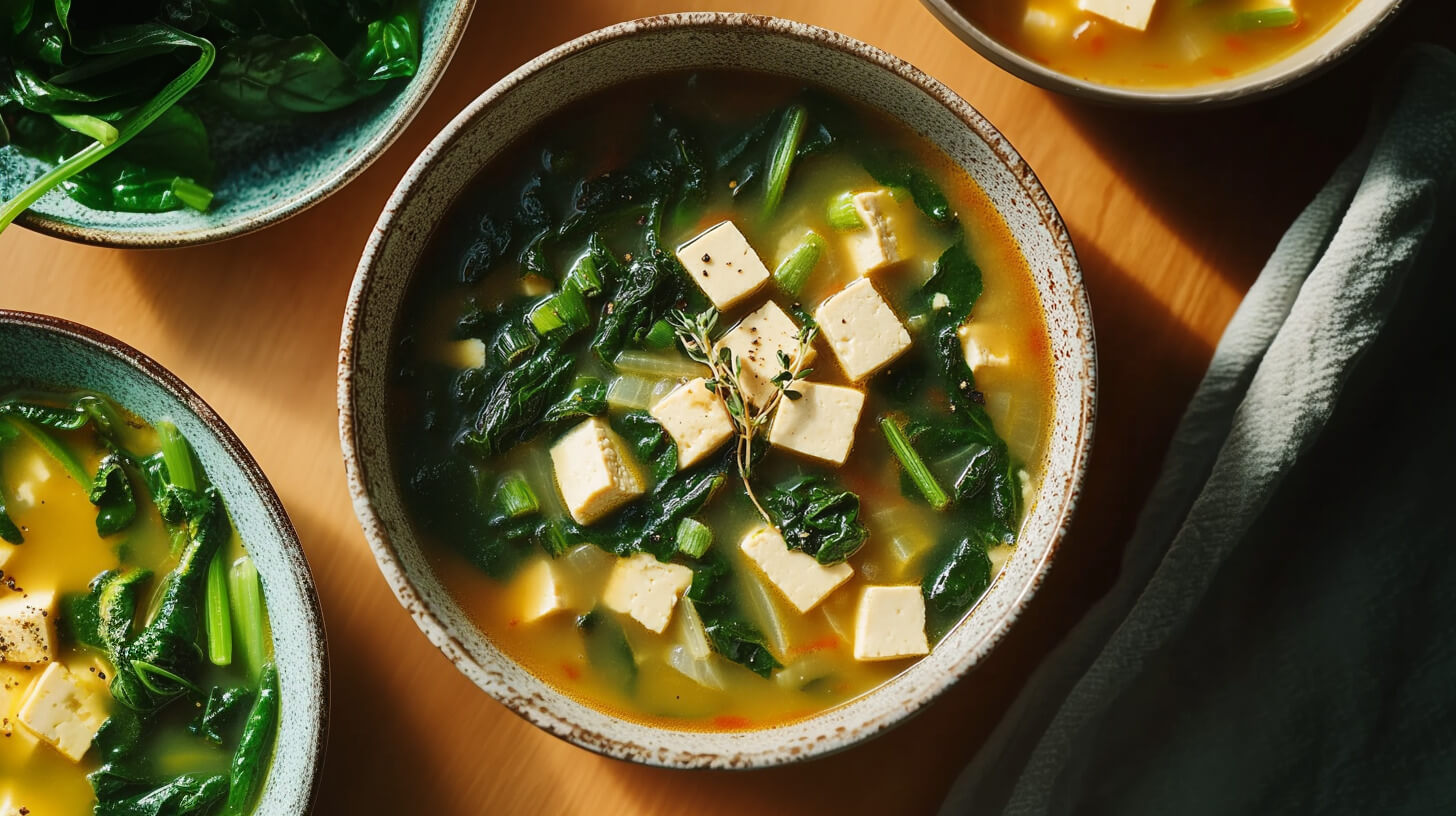 Zupa z tofu, fasoli i szpinaku