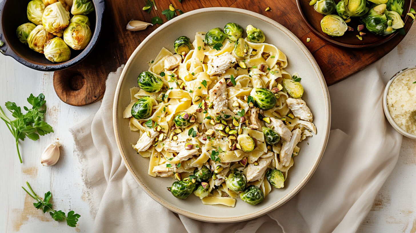 Tagliatelle z brukselką i pistacjami