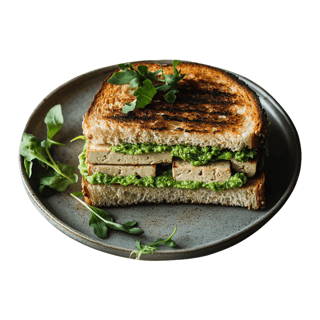 Grillowane tofu na toście z pastą z zielonego groszku