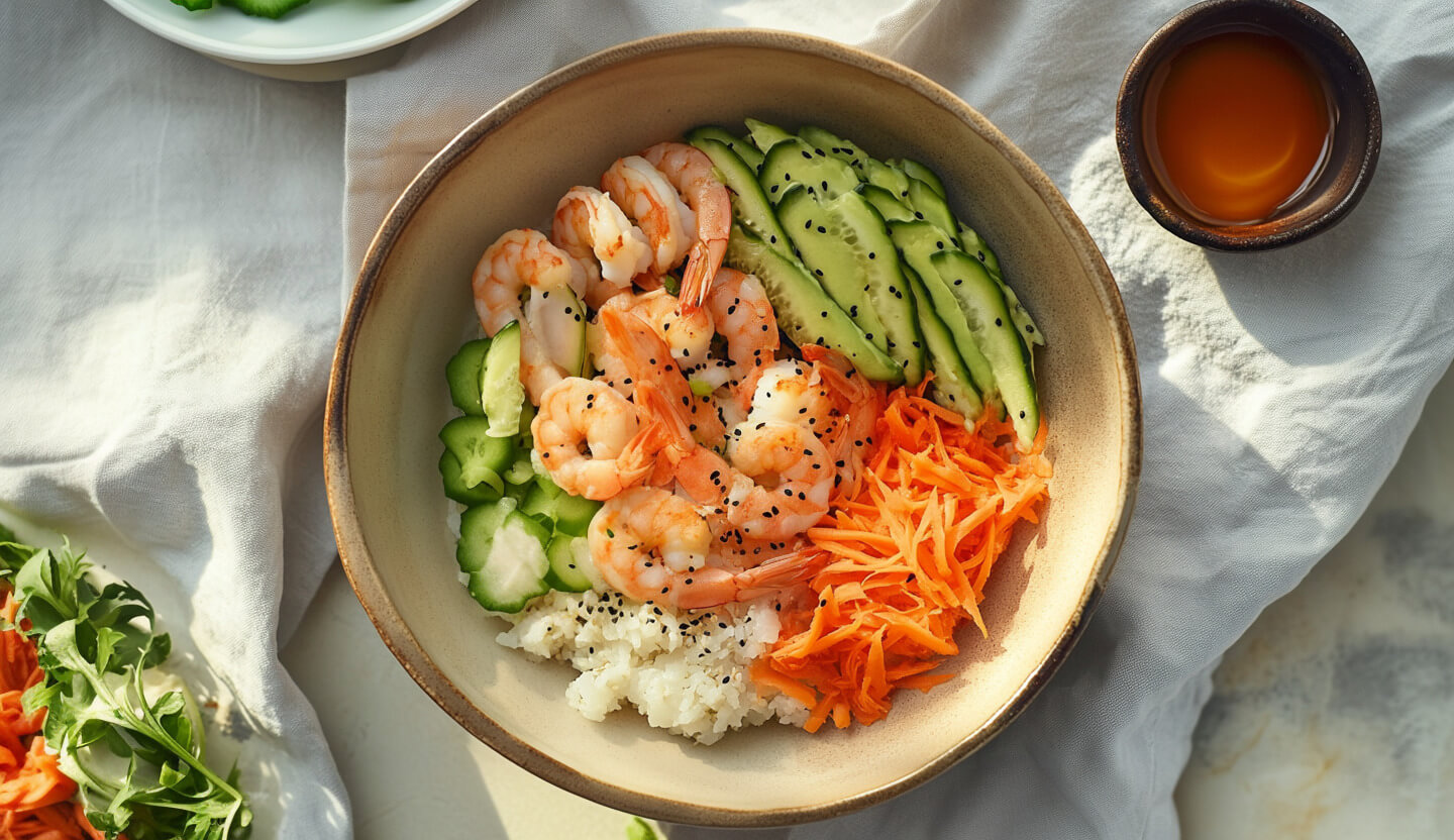 Sushi bowl z krewetkami