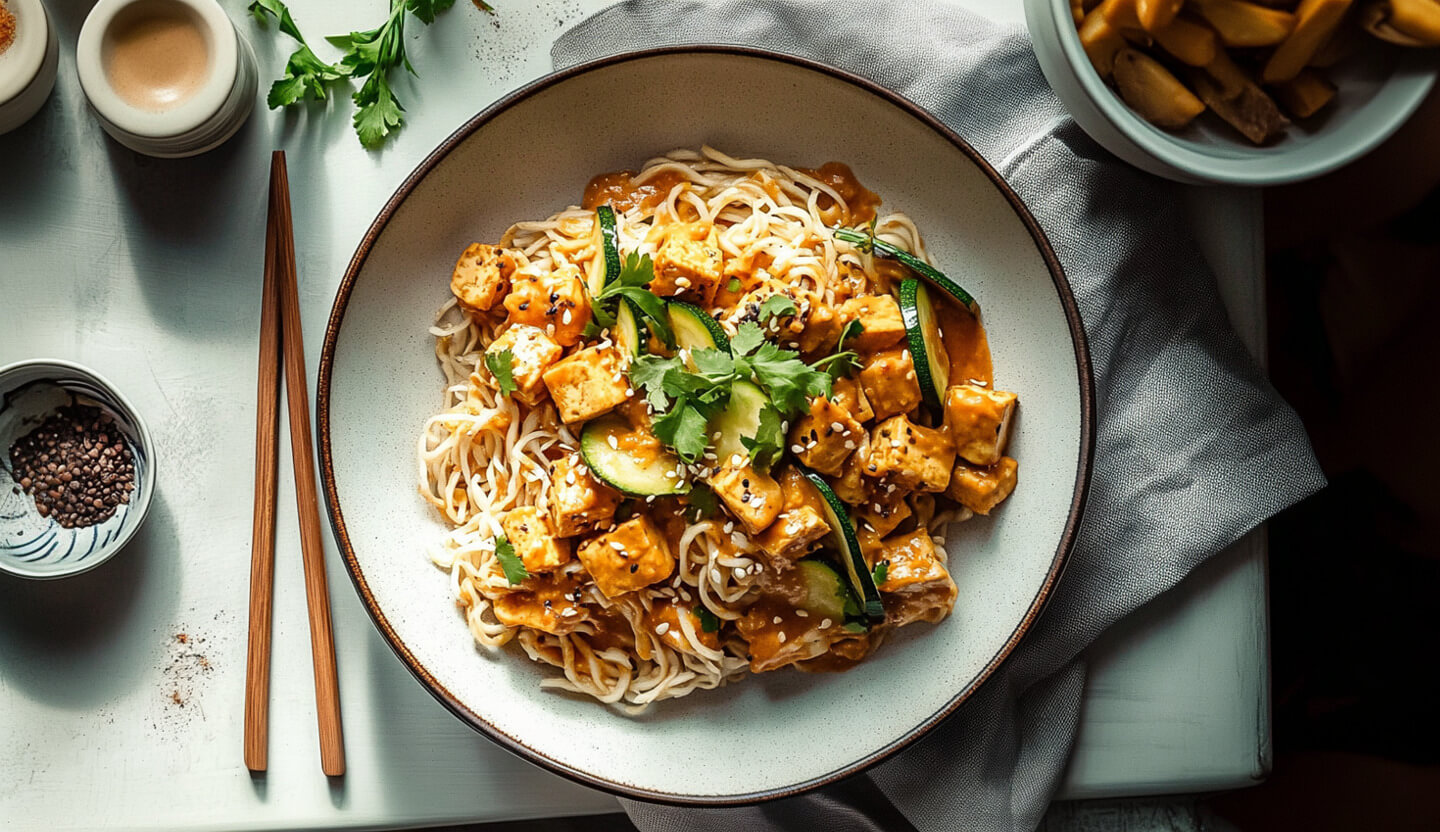 Noodle z tofu w sosie orzechowym
