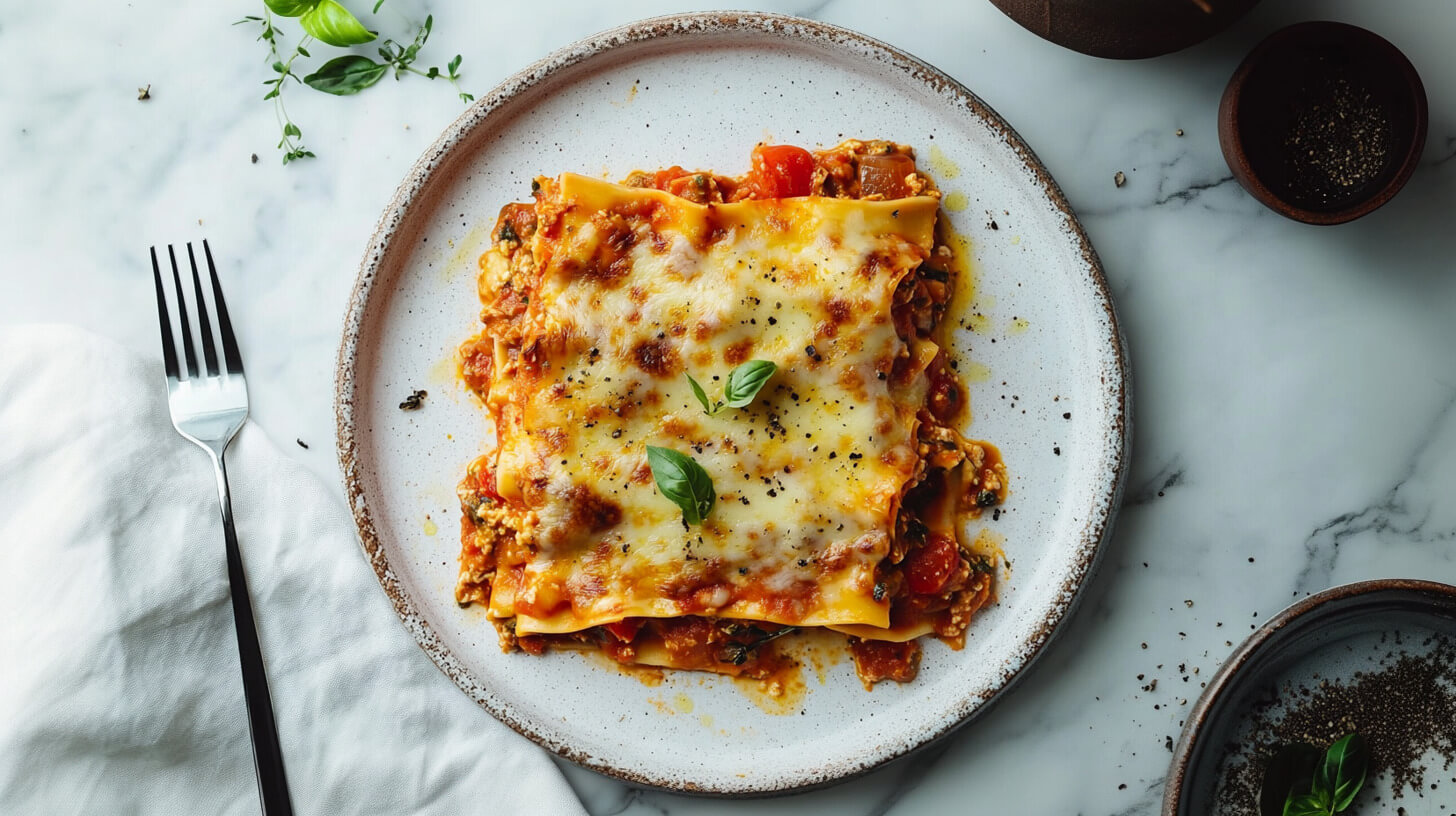Wegańska lasagne z zielonym pesto